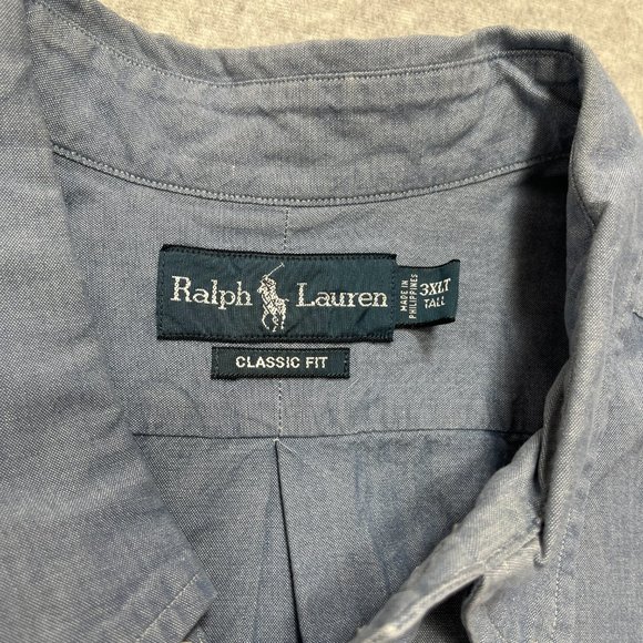 Polo Ralph Lauren Shirt Mens 3XL Tall Blue Button Up Chambray Short Sleeve Solid - Picture 5 of 7